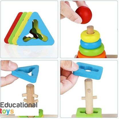 Jeu d'apprentissage tour d'anneaux arc-en-ciel en bois