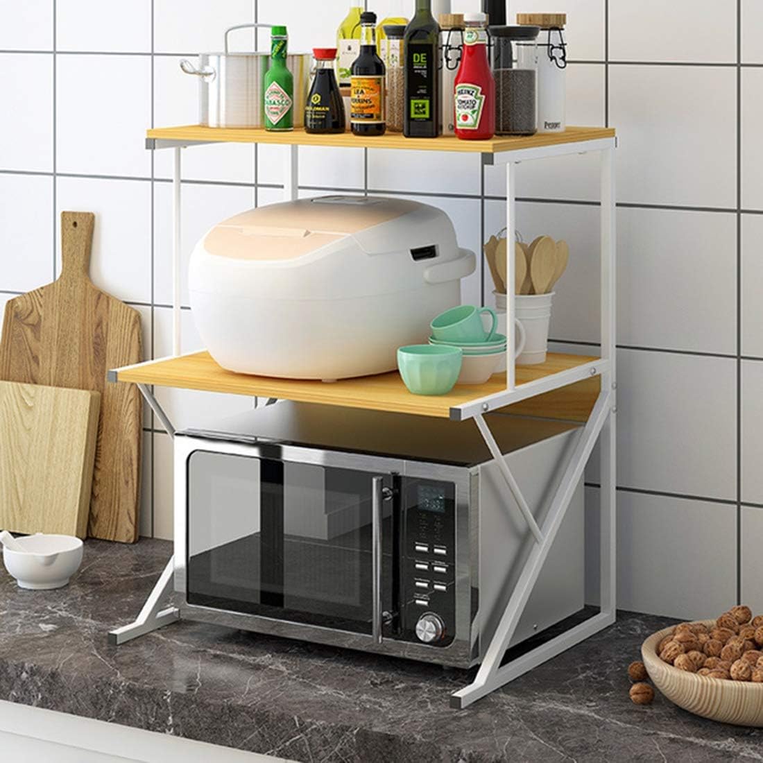 Étagère de Rangement en bois pour Micro-Ondes et épices