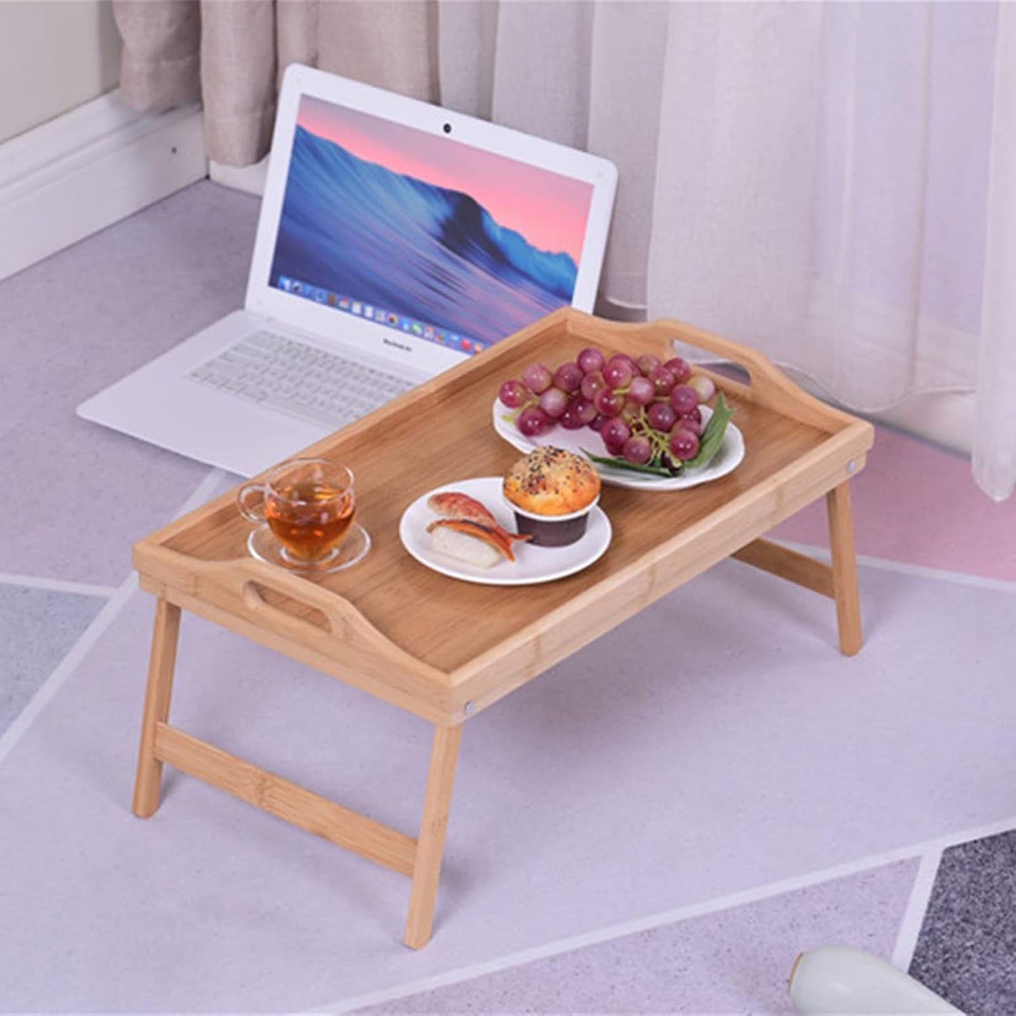 Plateau en bois de bambou tesly avec pieds pliables