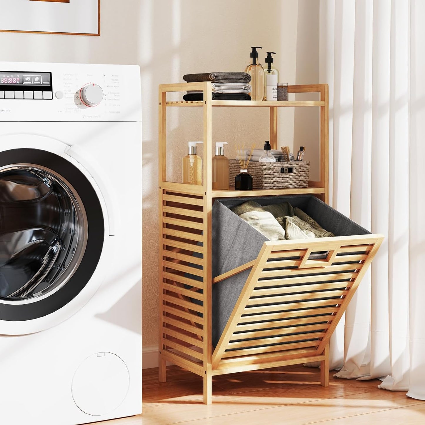Panier à Linge en Bambou – Bac à Linge Élégant & Pliable pour Salle de Bain
