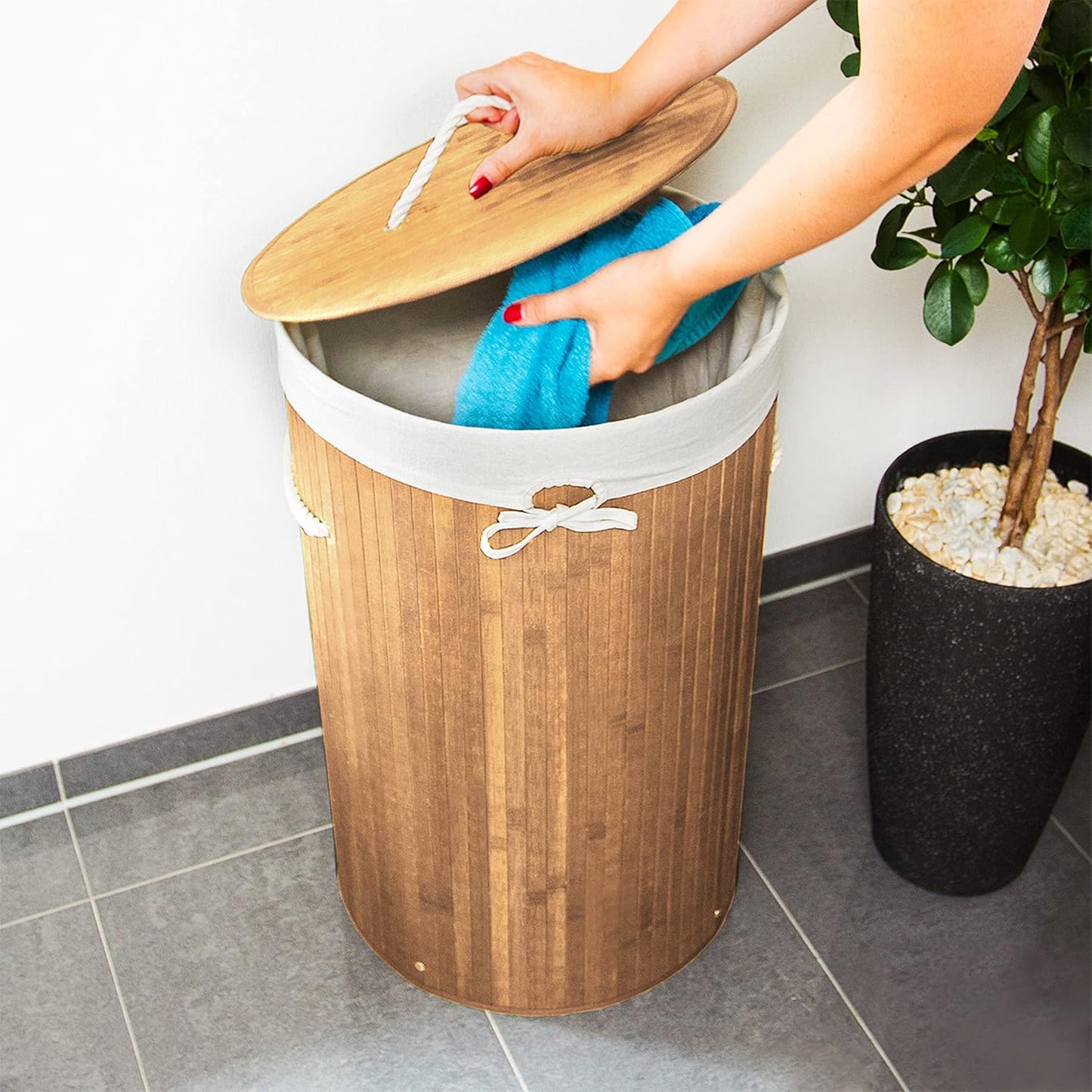 Panier à linge pliant en bambou