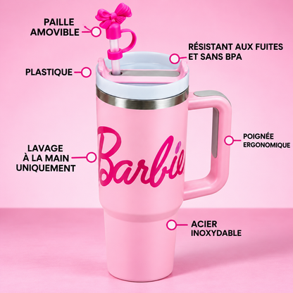 Gobelet Isotherme Barbie 1,6 L avec Paille et Poignée – Grande Capacité