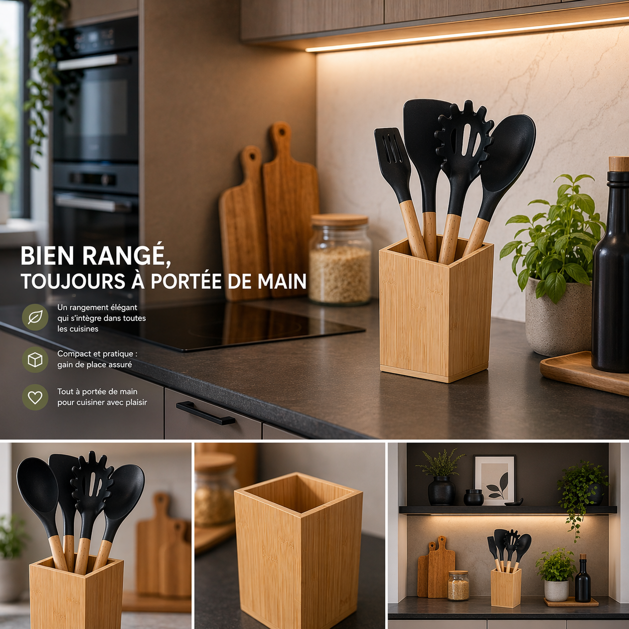 Ensemble de 9 pcs  ustensiles de cuisine en bambou