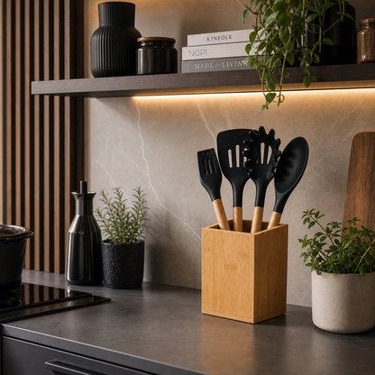 Ensemble de 9 pcs  ustensiles de cuisine en bambou