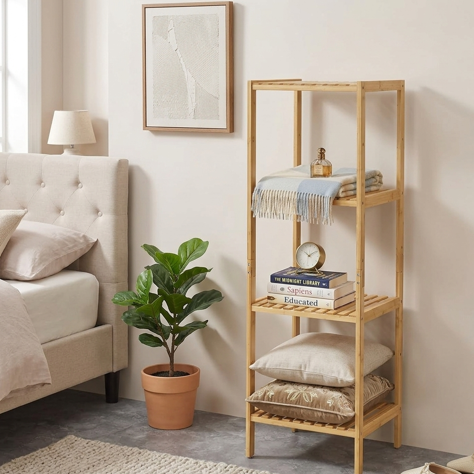 Étagère de Rangement en Bambou à 4 Niveaux – Design Naturel et Élégant