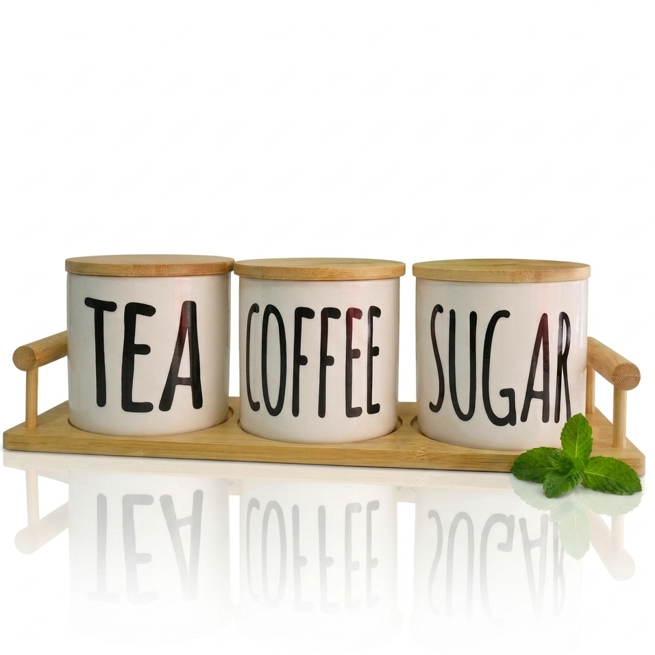 Ensemble de Pots Premium en Céramique avec Couvercles Hermétiques – Café, Thé et Sucre