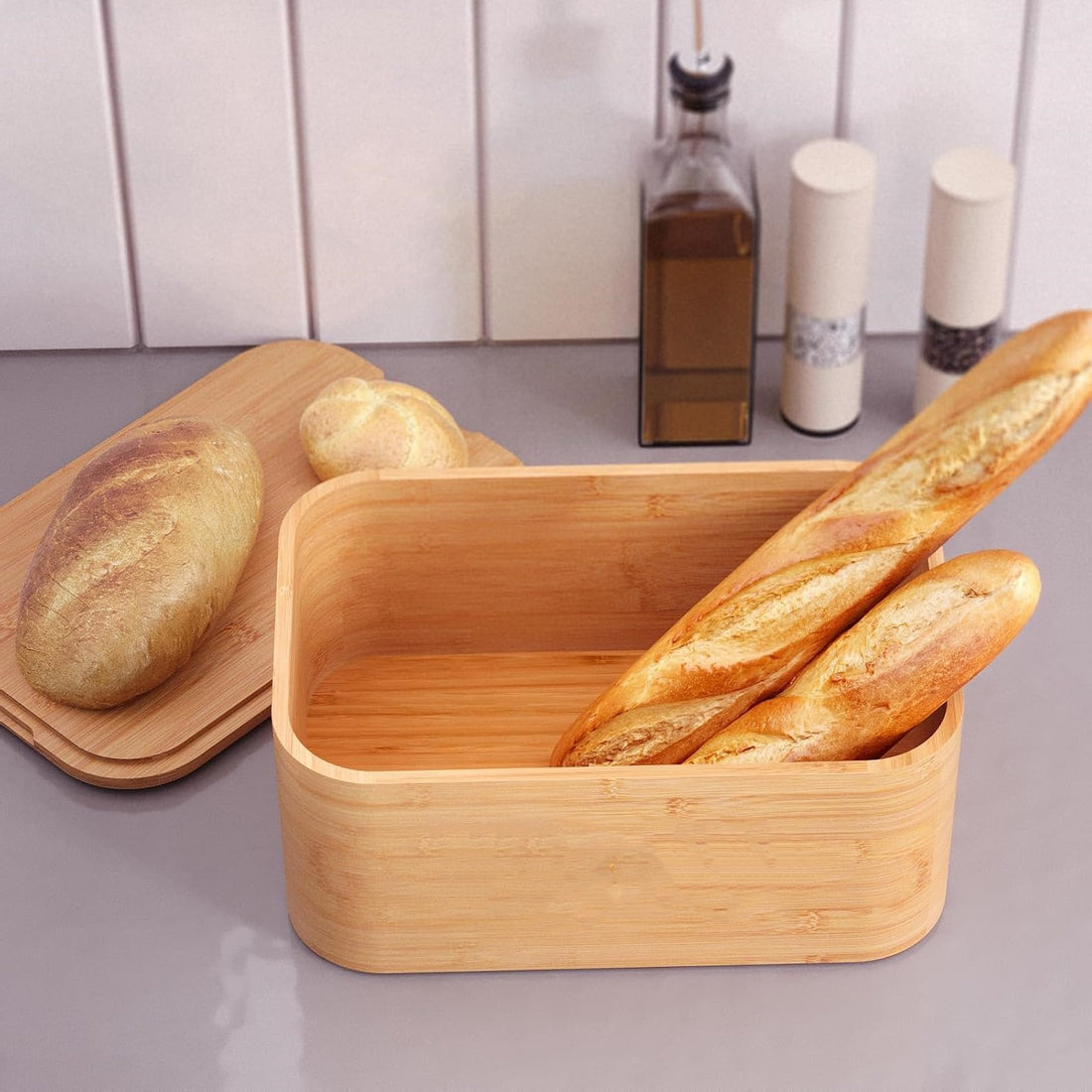 Velnora Boîte à Pain en Bambou Naturel avec Couvercle