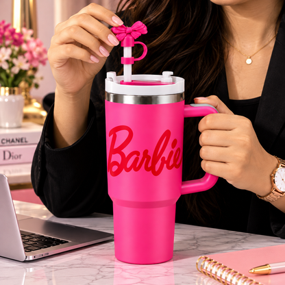 Gobelet Isotherme Barbie 1,6 L avec Paille et Poignée – Grande Capacité