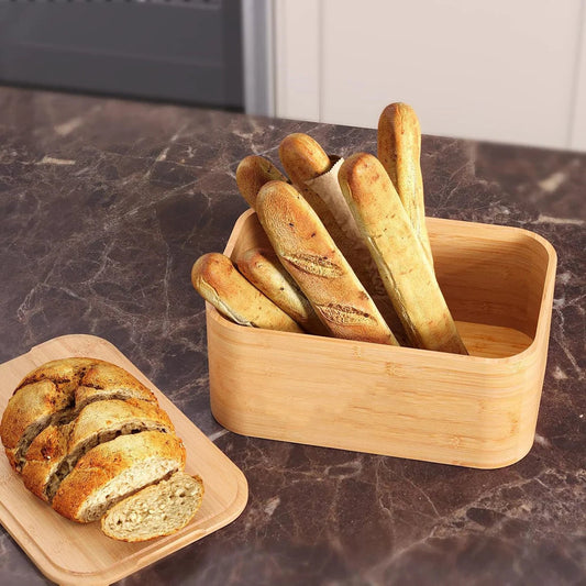 Velnora Boîte à Pain en Bambou Naturel avec Couvercle