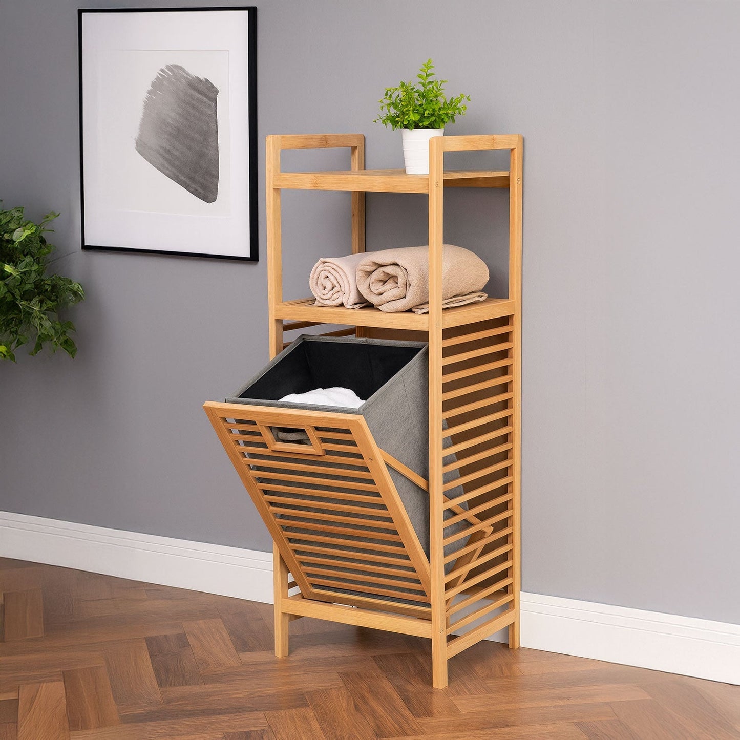 Panier à Linge en Bambou – Bac à Linge Élégant & Pliable pour Salle de Bain
