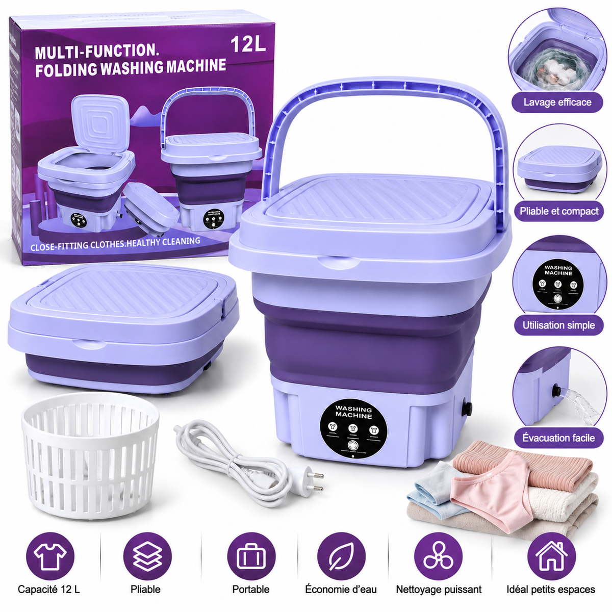 Machine à Laver Pliable Portable 12 L – Compacte, Multifonction et Gain de Place