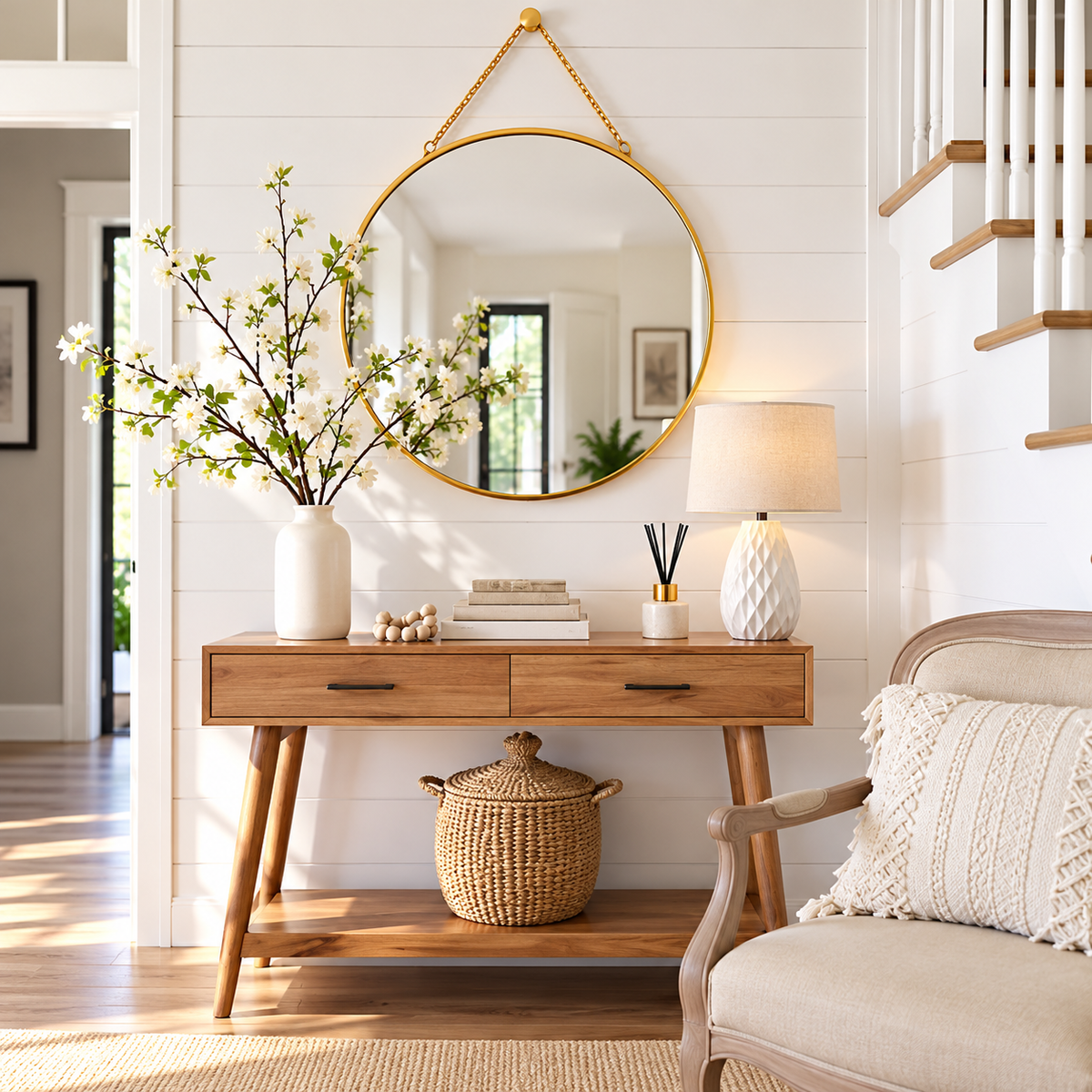 Miroir Rond Mural Doré avec Chaîne – Miroir Décoratif Élégant