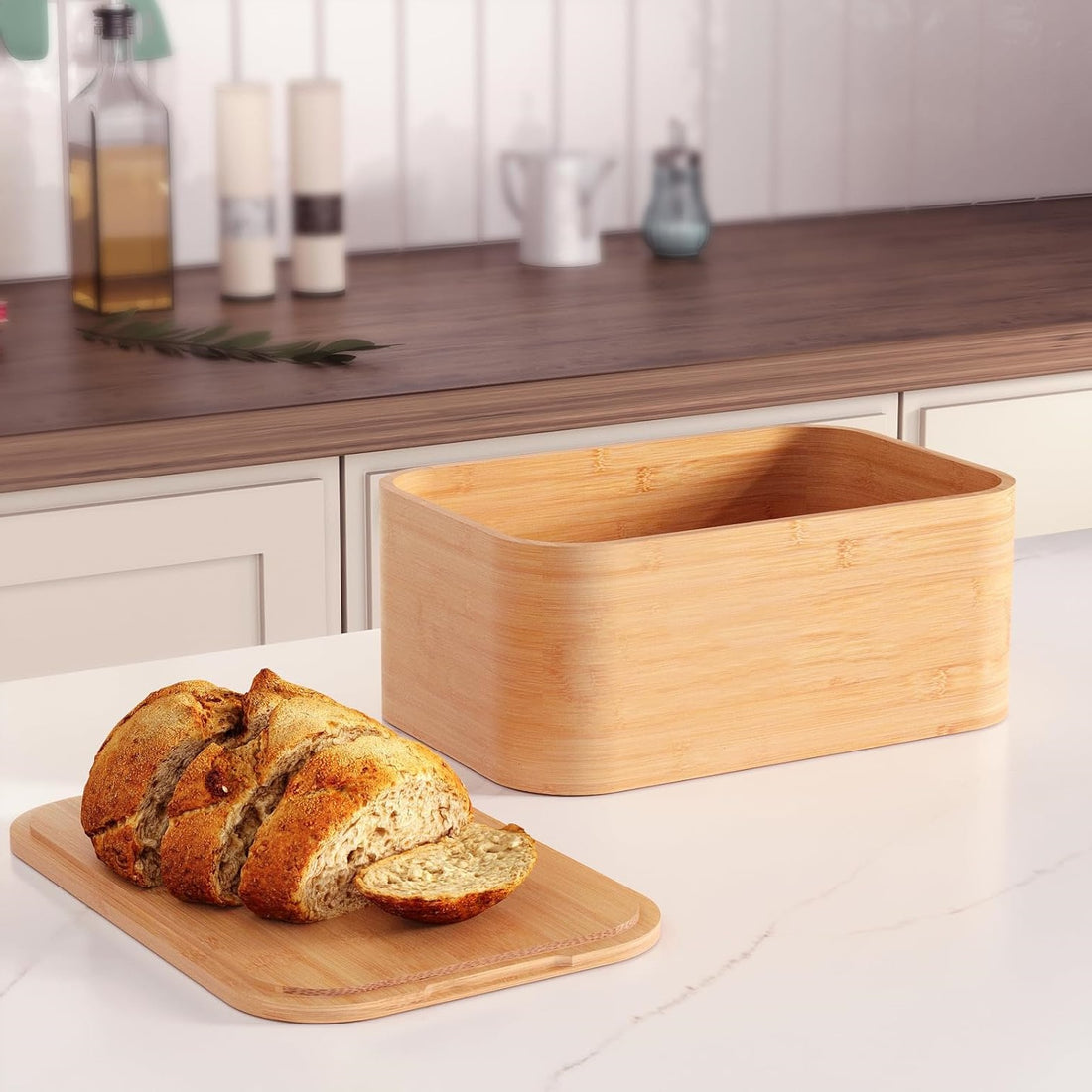 Velnora Boîte à Pain en Bambou Naturel avec Couvercle