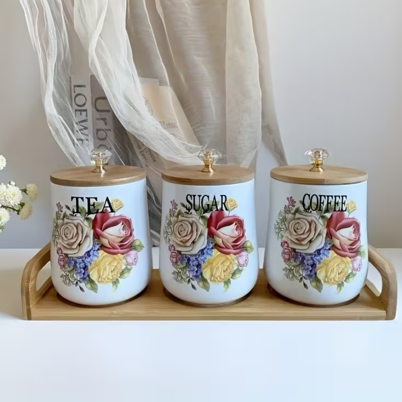 Ensemble de Pots Premium en Céramique avec Couvercles Hermétiques – Café, Thé et Sucre