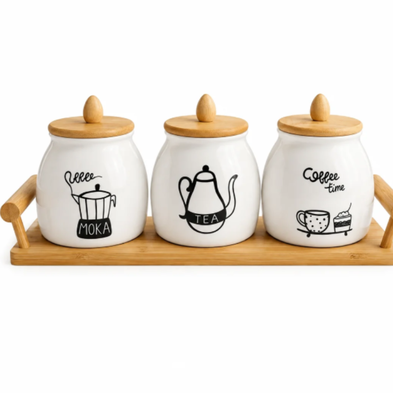 Ensemble de Pots Premium en Céramique avec Couvercles Hermétiques – Café, Thé et Sucre