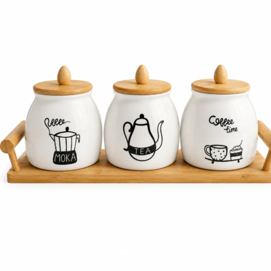 Ensemble de Pots Premium en Céramique avec Couvercles Hermétiques – Café, Thé et Sucre