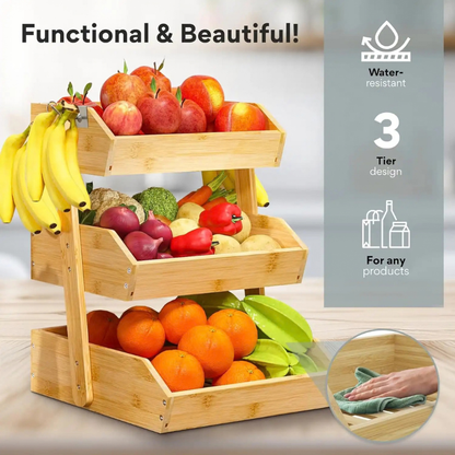 Organisateur en Bambou Naturel – Rangement Multifonctionnel pour Cuisine, Fruits, Légumes et Maison