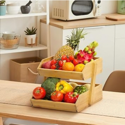 Organisateur en Bambou Naturel – Rangement Multifonctionnel pour Cuisine, Fruits, Légumes et Maison