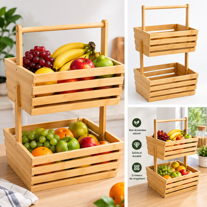 Organisateur en Bambou Naturel – Rangement Multifonctionnel pour Cuisine, Fruits, Légumes et Maison