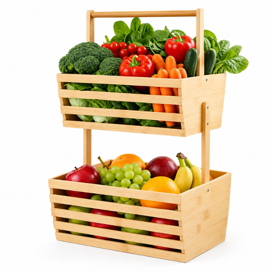 Organisateur en Bambou Naturel – Rangement Multifonctionnel pour Cuisine, Fruits, Légumes et Maison