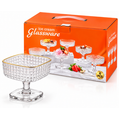 Coupes à Glace en Verre Premium – Lot de 6 avec Bord Doré