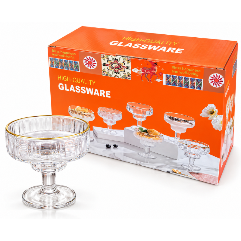 Coupes à Glace en Verre Premium – Lot de 6 avec Bord Doré
