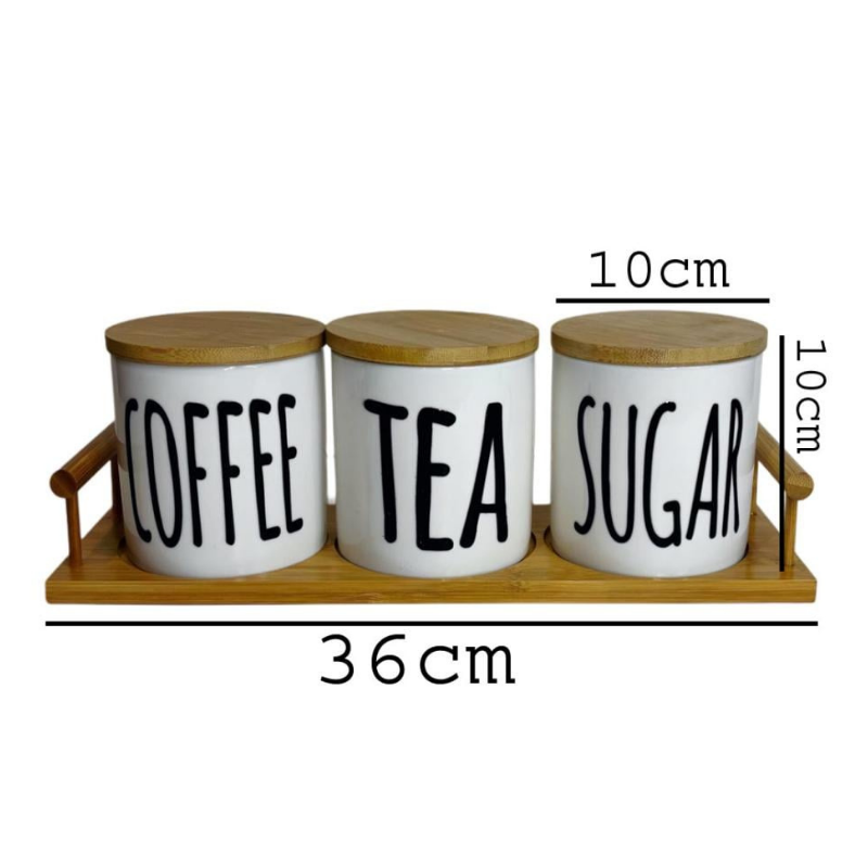 Ensemble de Pots Premium en Céramique avec Couvercles Hermétiques – Café, Thé et Sucre
