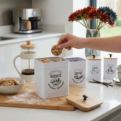 VELNORA Set de Boîtes Cuisine Métal & Bambou – Rangement Élégant Premium