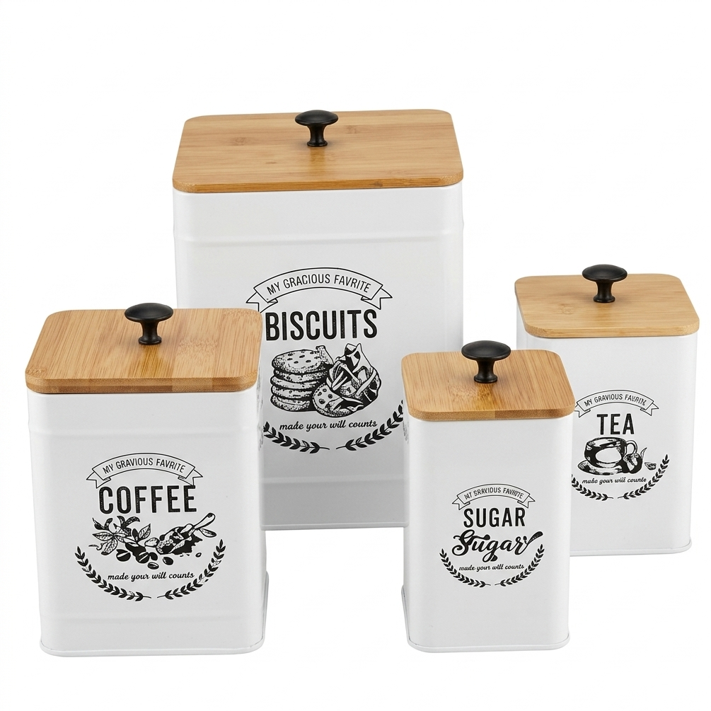 VELNORA Set de Boîtes Cuisine Métal & Bambou – Rangement Élégant Premium