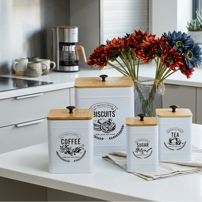 VELNORA Set de Boîtes Cuisine Métal & Bambou – Rangement Élégant Premium