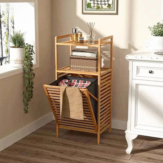 Panier à Linge en Bambou – Bac à Linge Élégant & Pliable pour Salle de Bain