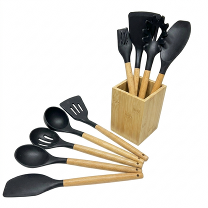 Ensemble de 9 pcs  ustensiles de cuisine en bambou